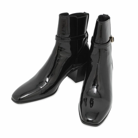 SAINT LAURENT PARIS Terry Heel EncreBoots Black709447 Patent Leather Size 41 Subtle Lines Velvet Texture