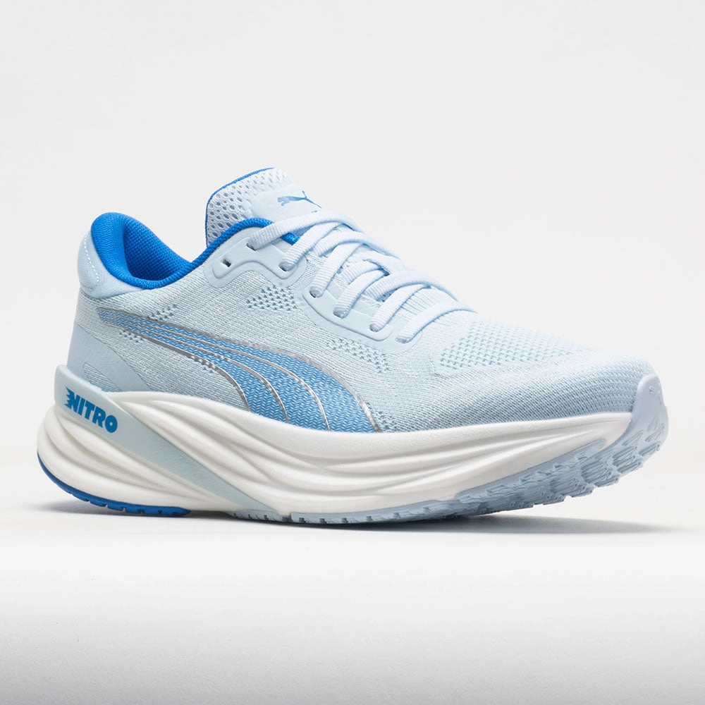 Puma Magnify Nitro 2 Women's  Icy Blue/Ultra Blue running in a frozen waterfall area shoes