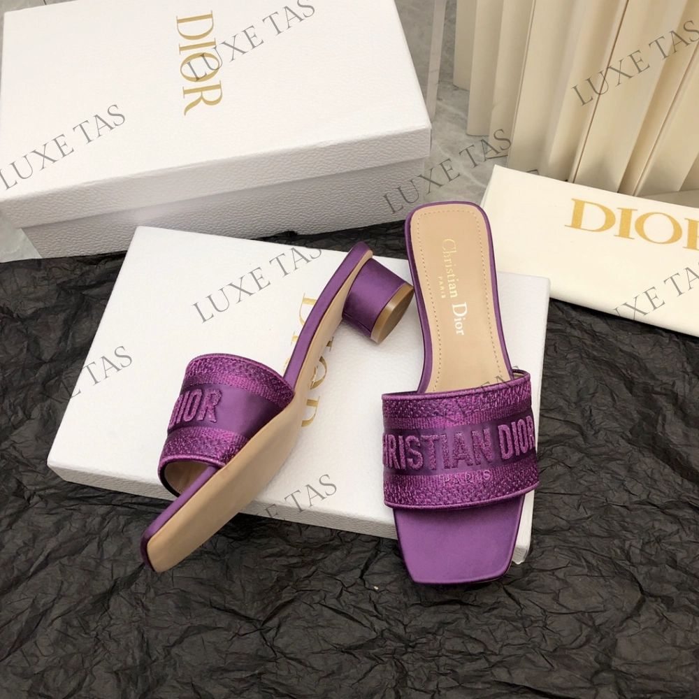 Classic Footwear Purple Embroidered Dway Heeled Slide Designer Slides & Sandals for Women