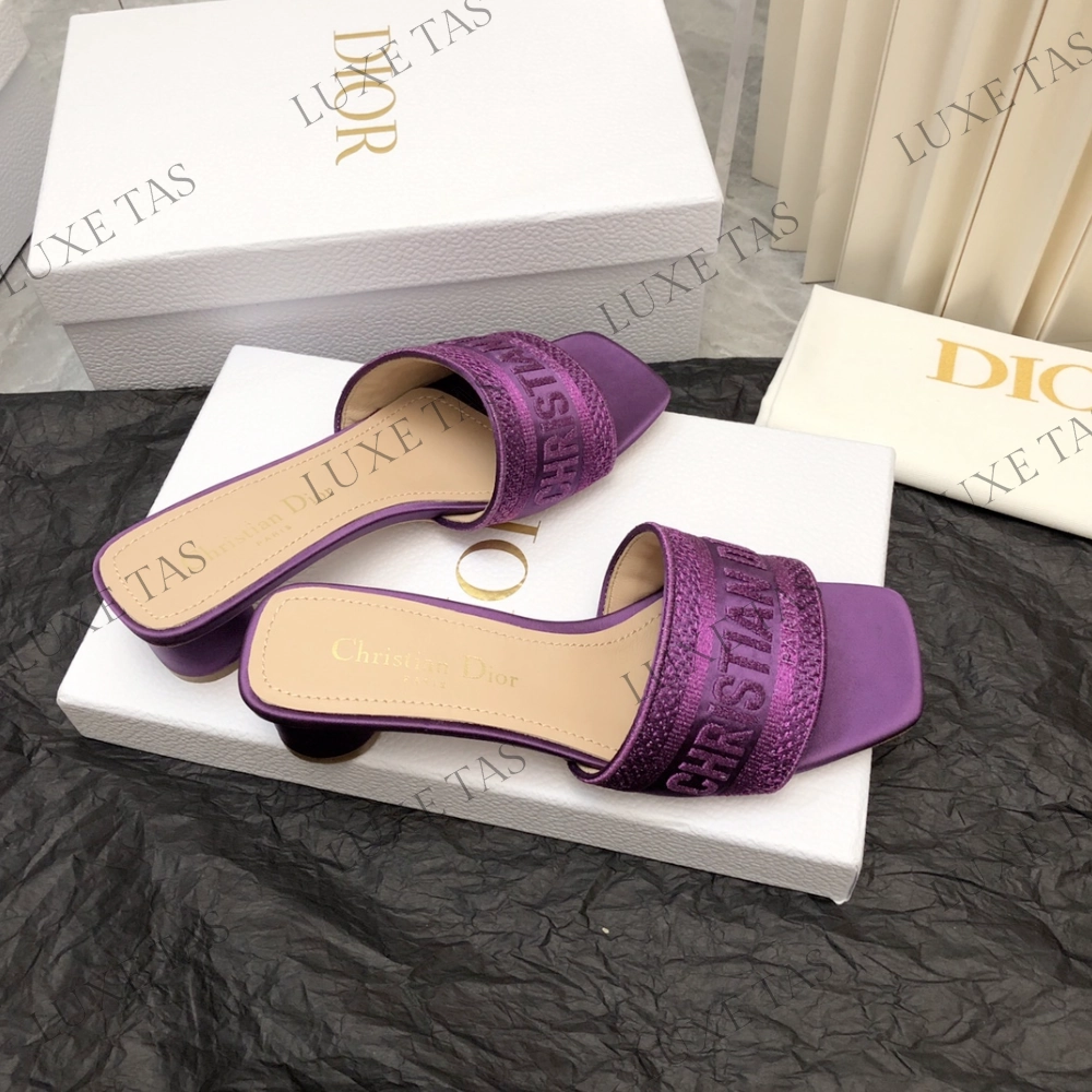 Purple Embroidered Dway Heeled Slide Designer Slides & Sandals for Women waterproof