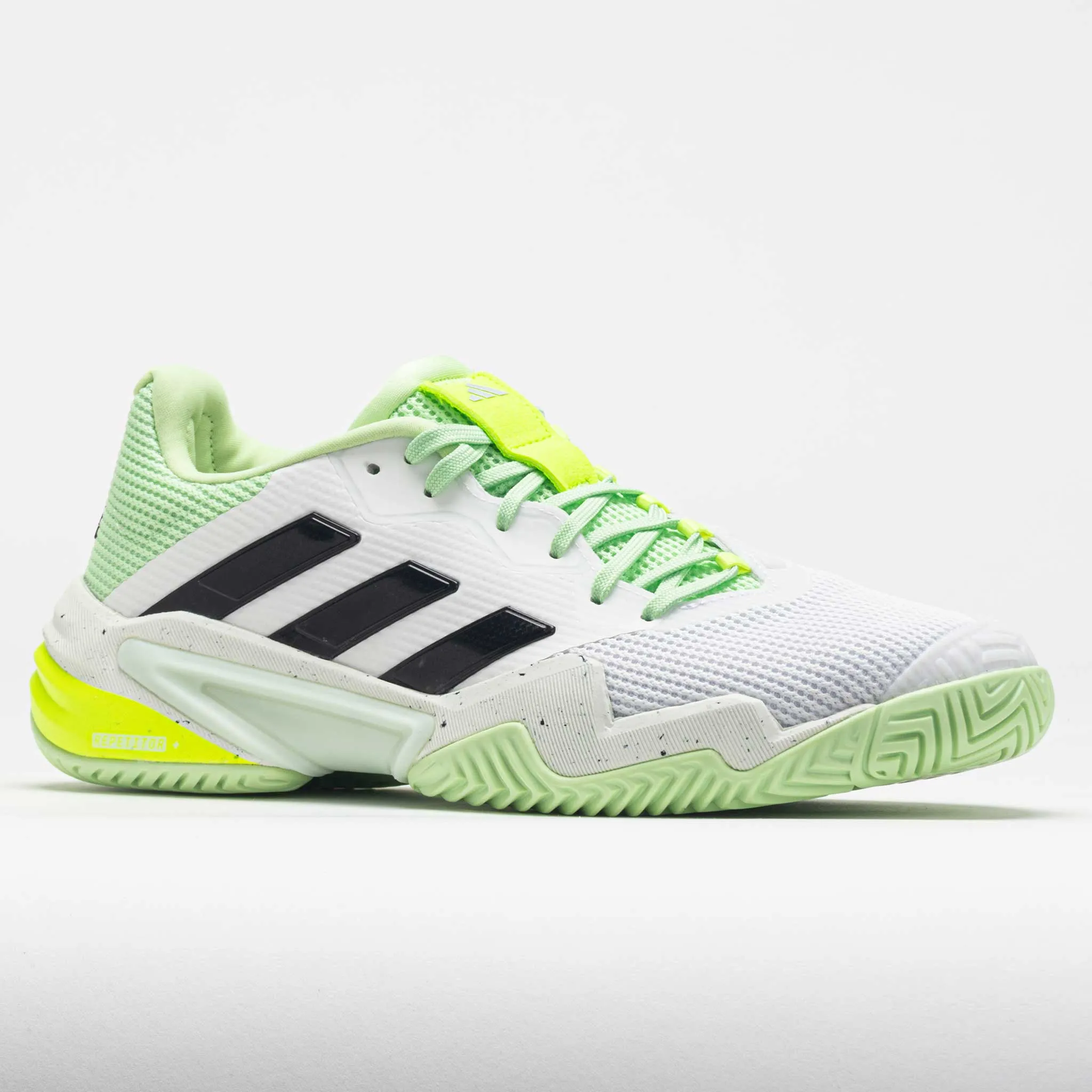 relay running option low - top shoe kind adidas Barricade 13 Men's  White/Core Black/Semi-Green Spark