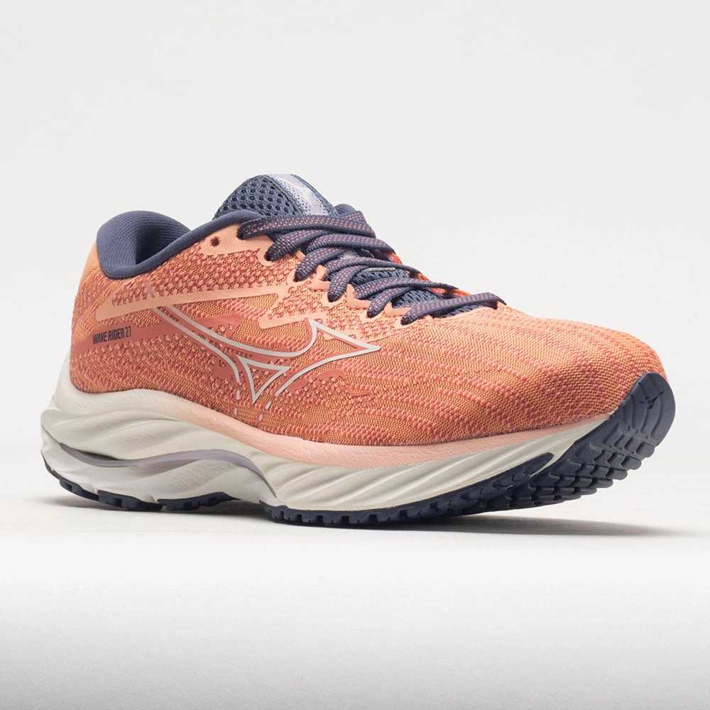 Mizuno Wave Rider 27 Mesh Women's  Coral Reef/Snow White light - duty running wear durable fabric shoes