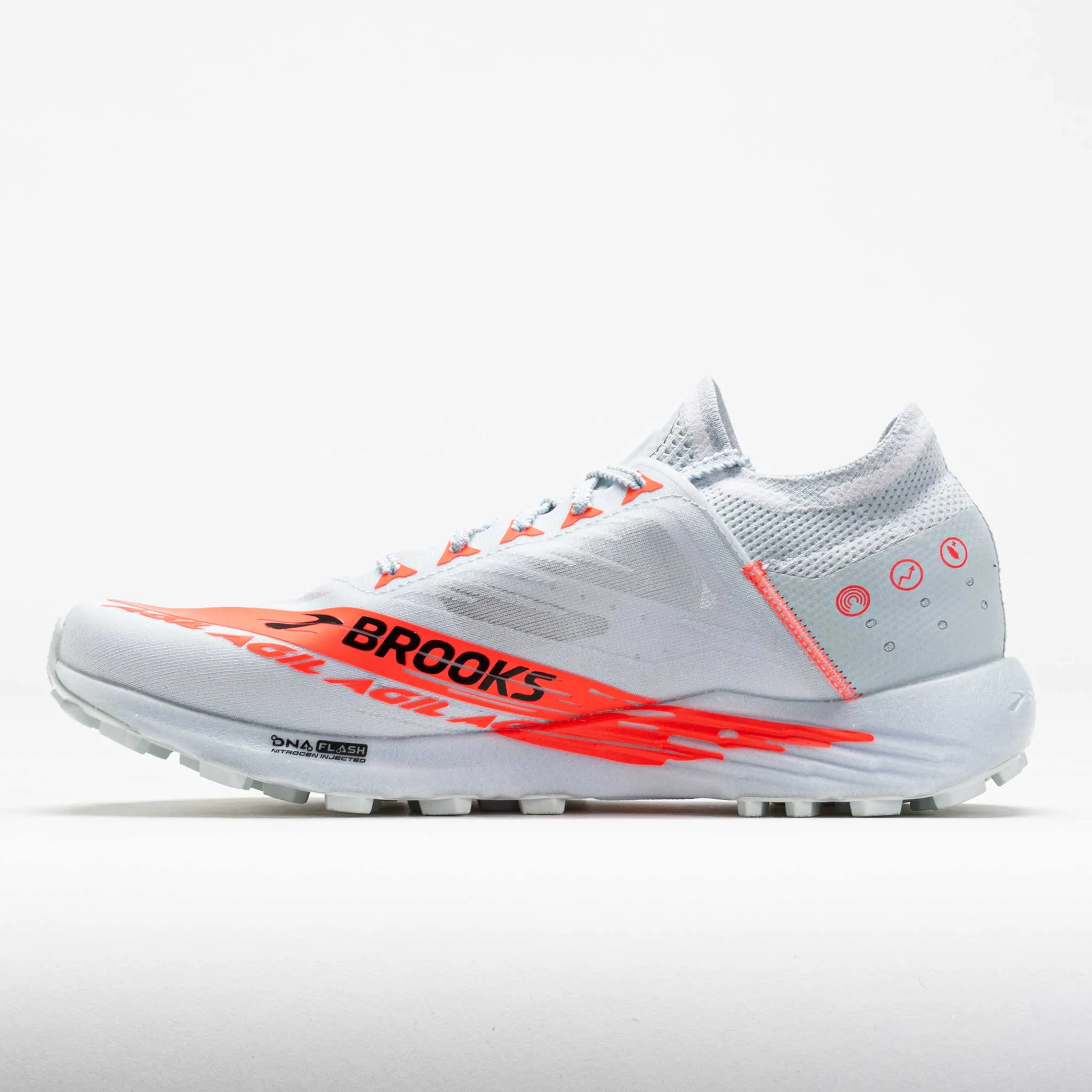 Brooks Catamount Agil Men's  Illusion Blue/Coral/Orange running in a famous bridge area shoes