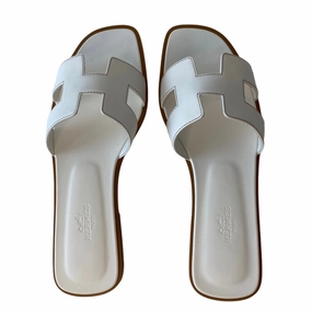 suede upper Foot Flex Herm??s Oran Veau Box Sandals Blanc
