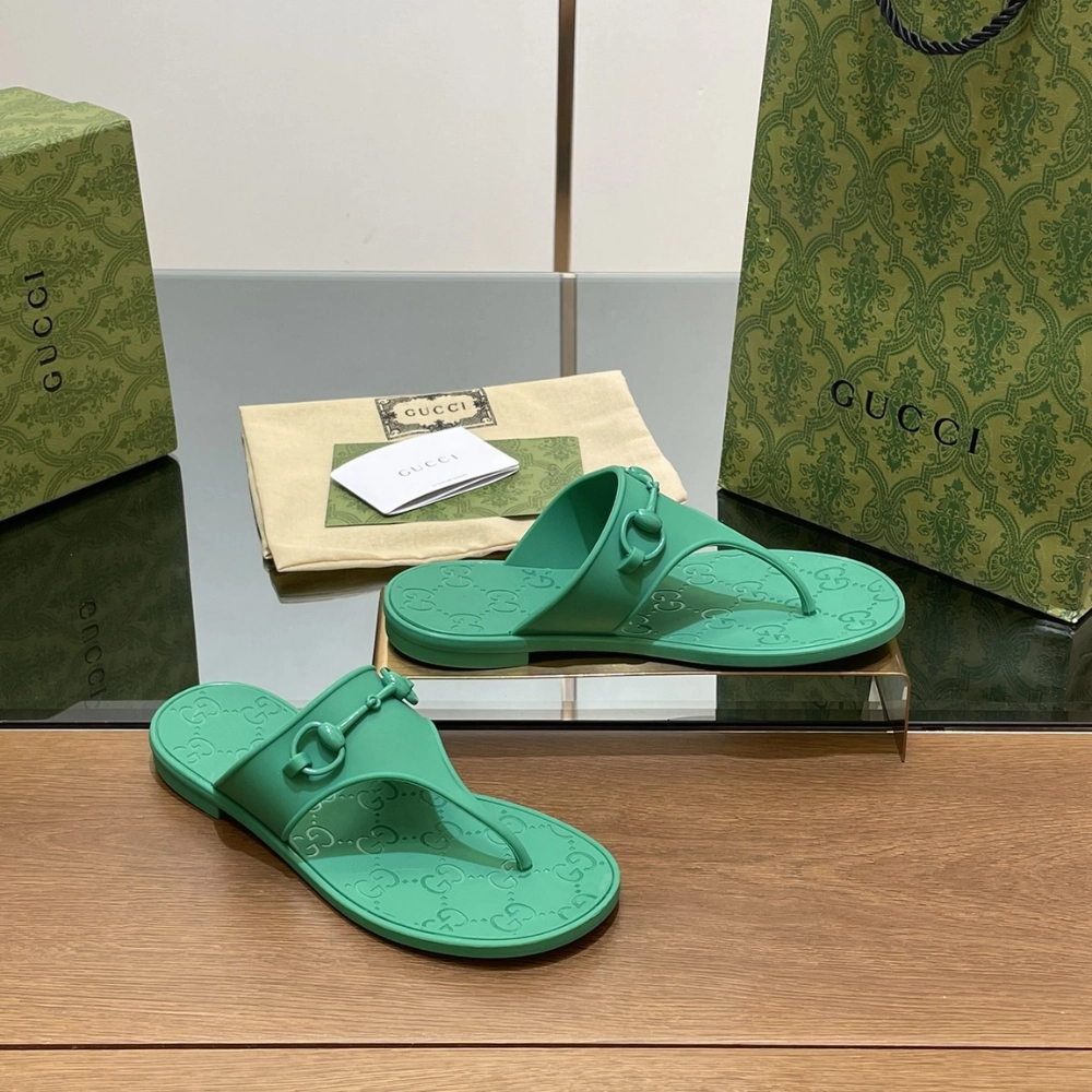 Sandal With Horsebit Green Rubber Designer Slides & Sandals for Women Soft Edge