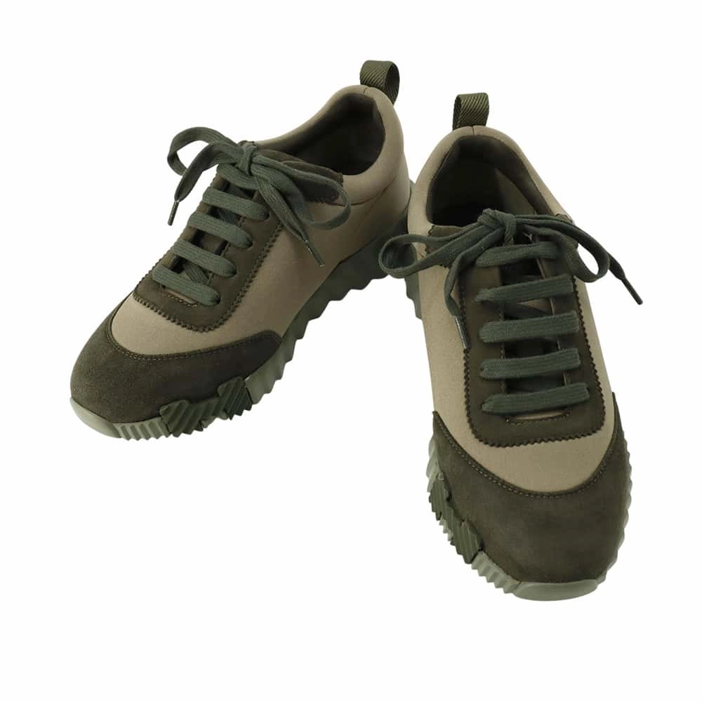 HERMES Bounce Sneakers KhakiH221176Z Suede Nylon Size 37 Quick Dry Fabric Sneaker Auctions
