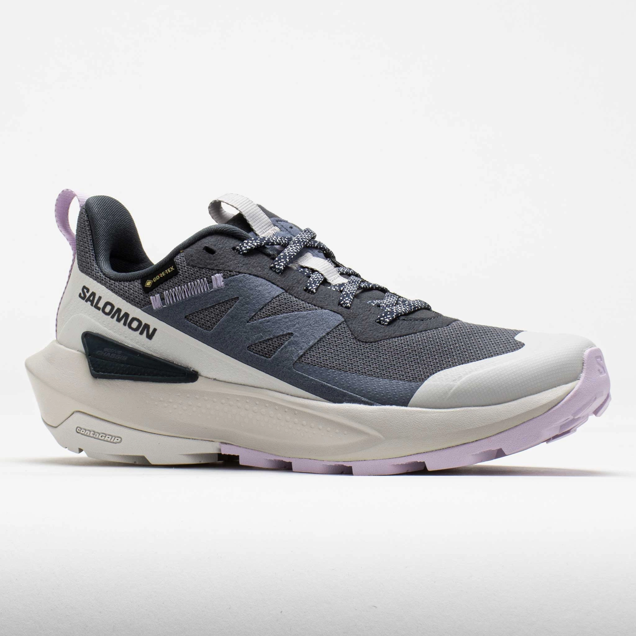 Salomon Elixir Activ GTX Women's  India Ink/Glacier Gray/Orchid Petal running in a bridge area shoes vegan - feature shoes