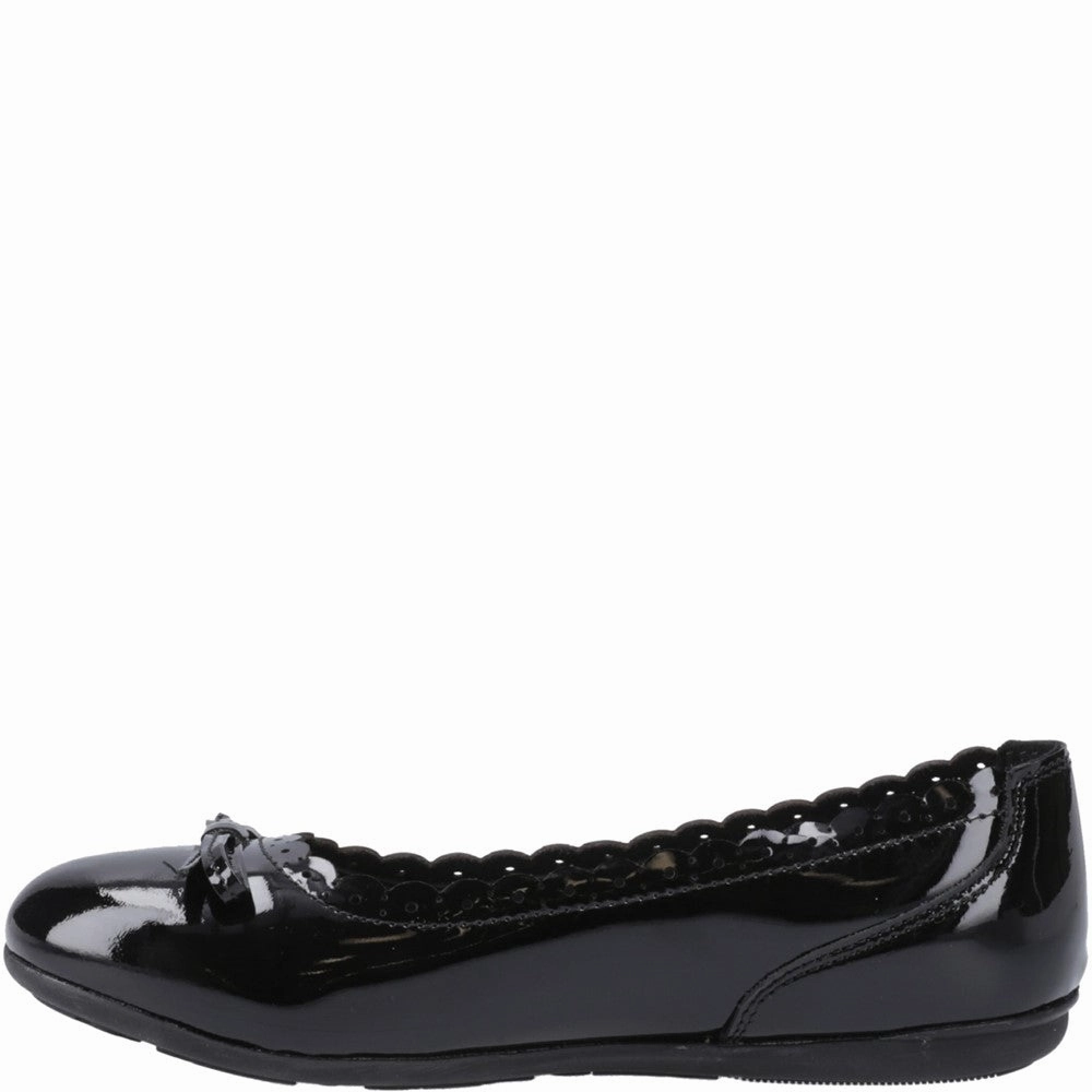 Hush Puppies Lillie Ballerina Patent Junior School Shoes Kick Step