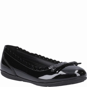 Velcro Strap Hush Puppies Lillie Ballerina Patent Junior School Shoes