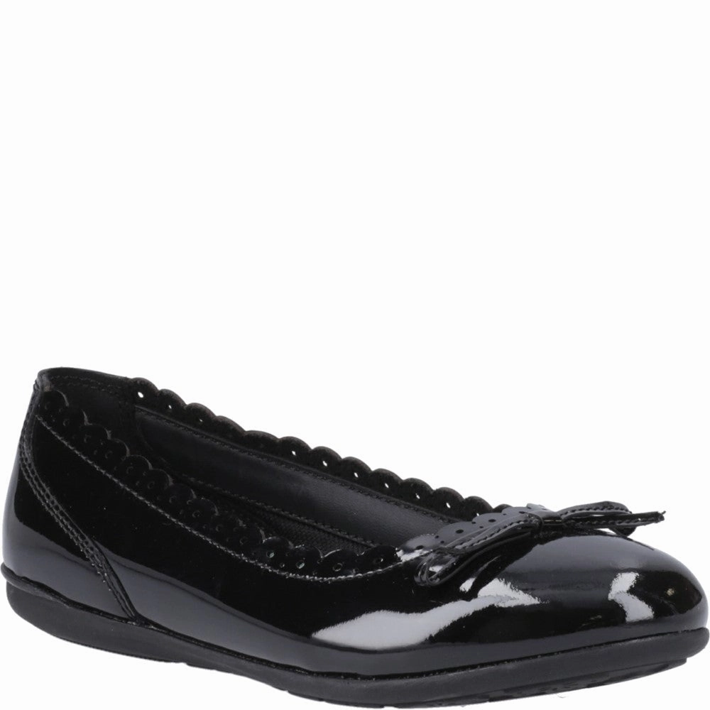 Velcro Strap Hush Puppies Lillie Ballerina Patent Junior School Shoes