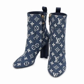 Anti-Skid Travel Light LOUIS VUITTON Silhouette Line EncreBoots Blue Monogram Denim Size 36H