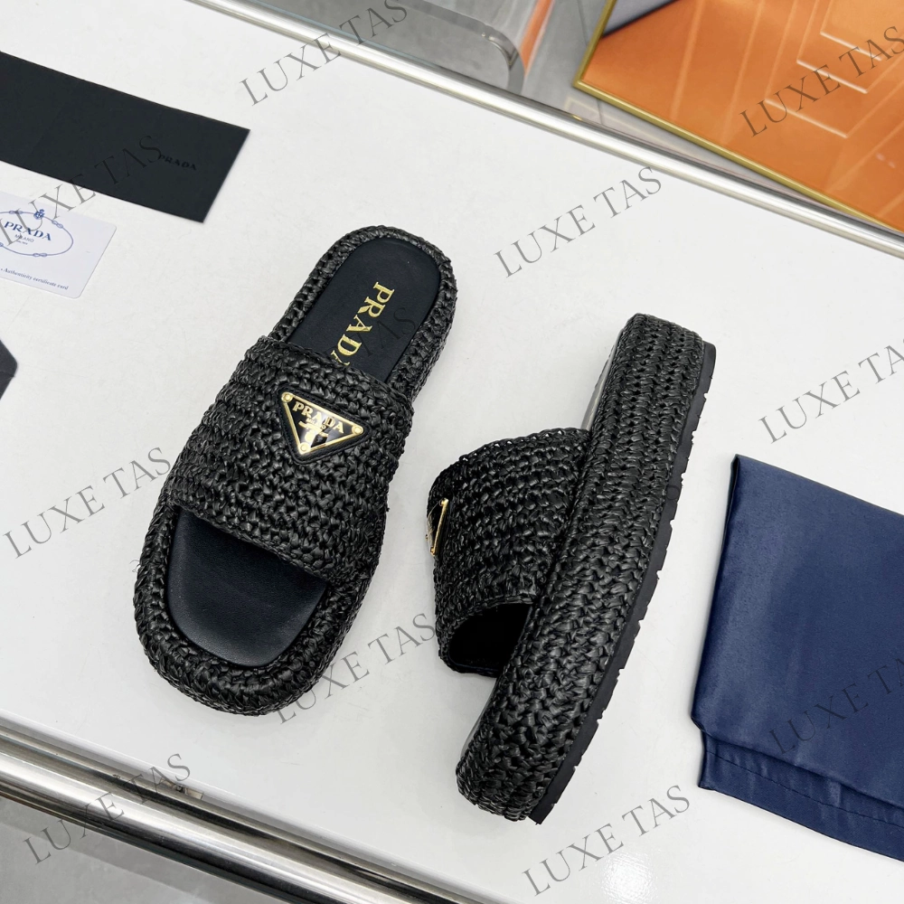 Black Crochet Flatform Slides - Designer Slides & Sandals for Women Soft Insole