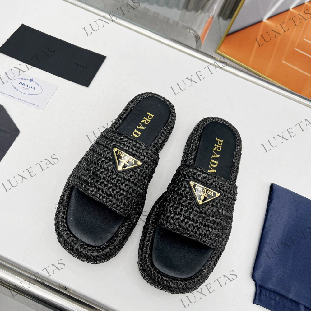 Light Travel Black Crochet Flatform Slides - Designer Slides & Sandals for Women