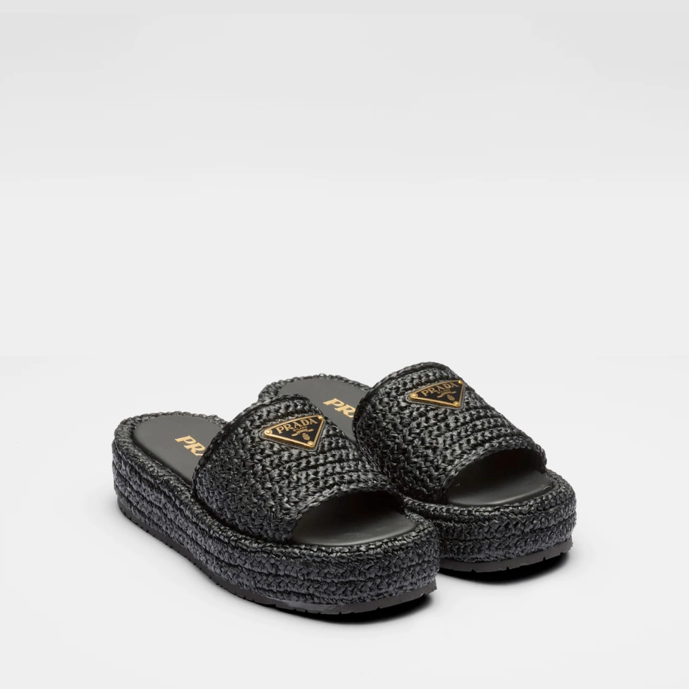 Outdoor Use Black Crochet Flatform Slides - Designer Slides & Sandals for Women