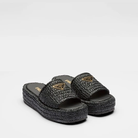 Outdoor Use Black Crochet Flatform Slides - Designer Slides & Sandals for Women