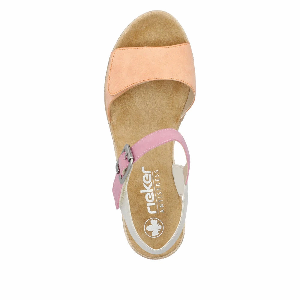 61960-90 Velcro Wedge Apricot/Pink/Grey Buckle Detail