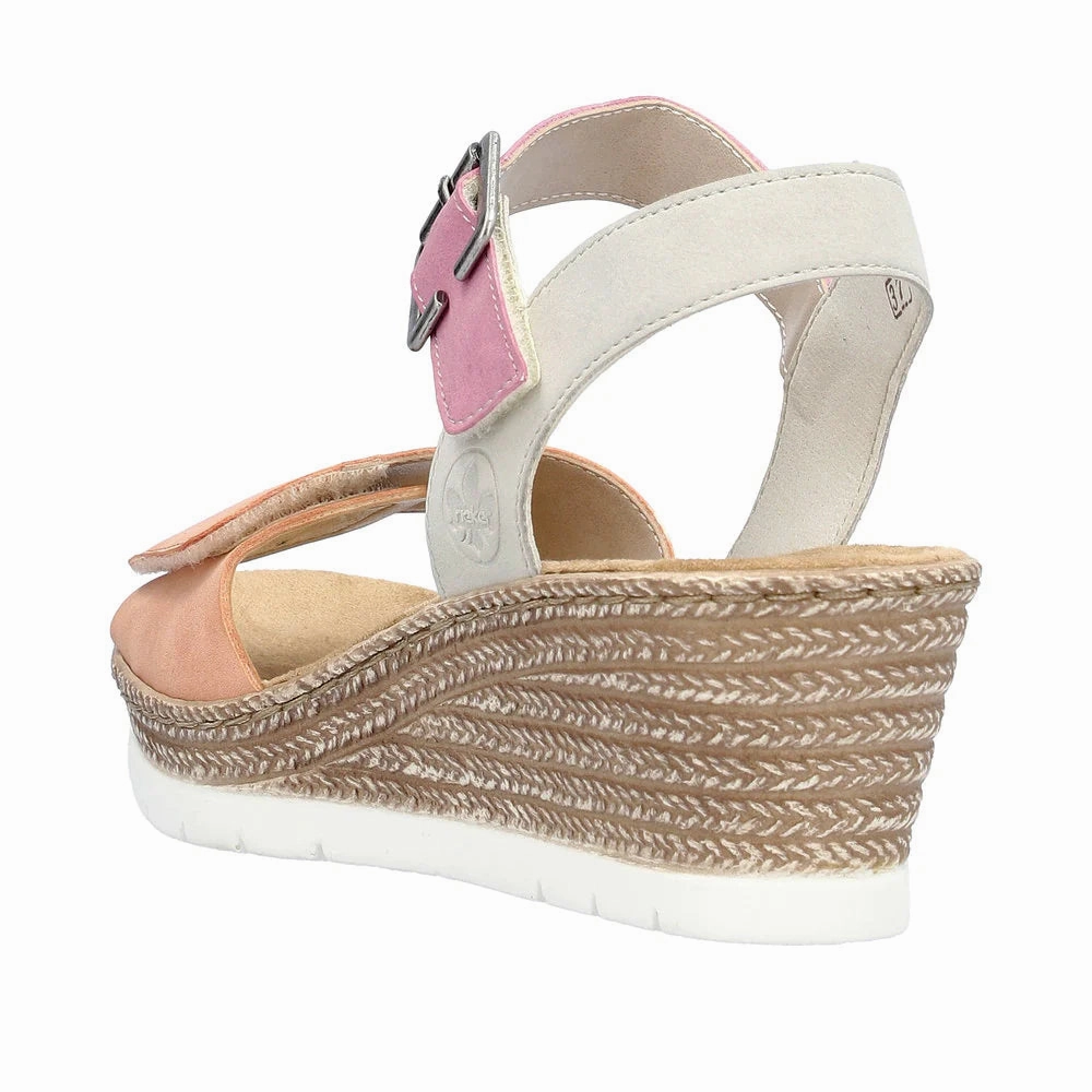 All-Weather Footwear 61960-90 Velcro Wedge Apricot/Pink/Grey