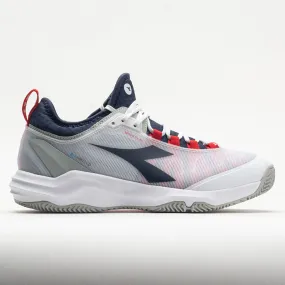 long - jump running shoes Diadora Speed Blushield Fly 4  Clay Men's  White/Blue Corsair/Fiery Red