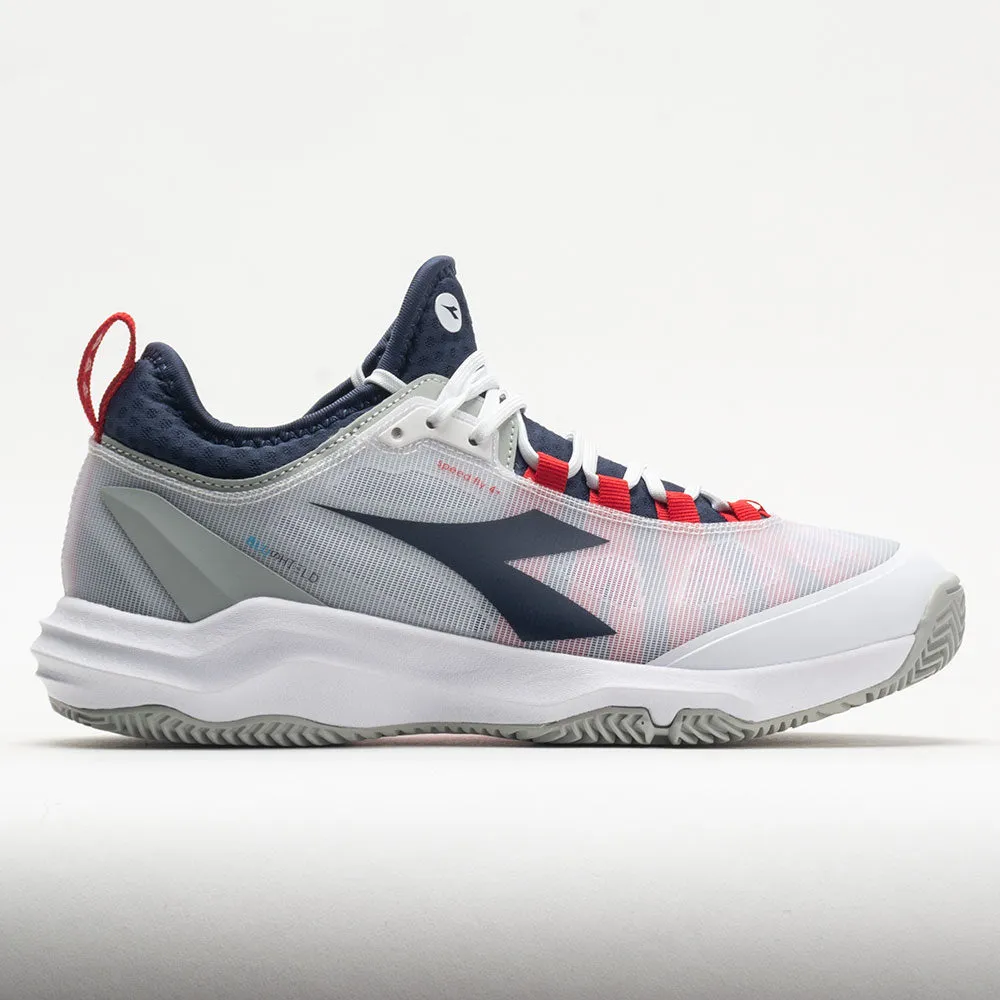 long - jump running shoes Diadora Speed Blushield Fly 4  Clay Men's  White/Blue Corsair/Fiery Red