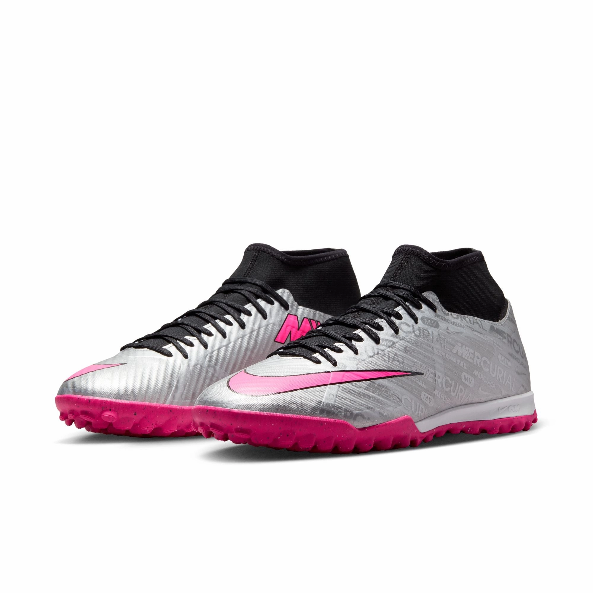 Nike Zoom Mercurial Superfly 9 Academy XXV TF Turf Soccer Shoes - Metallic Silve/ Hyper Pink Park Games Dynamic Step