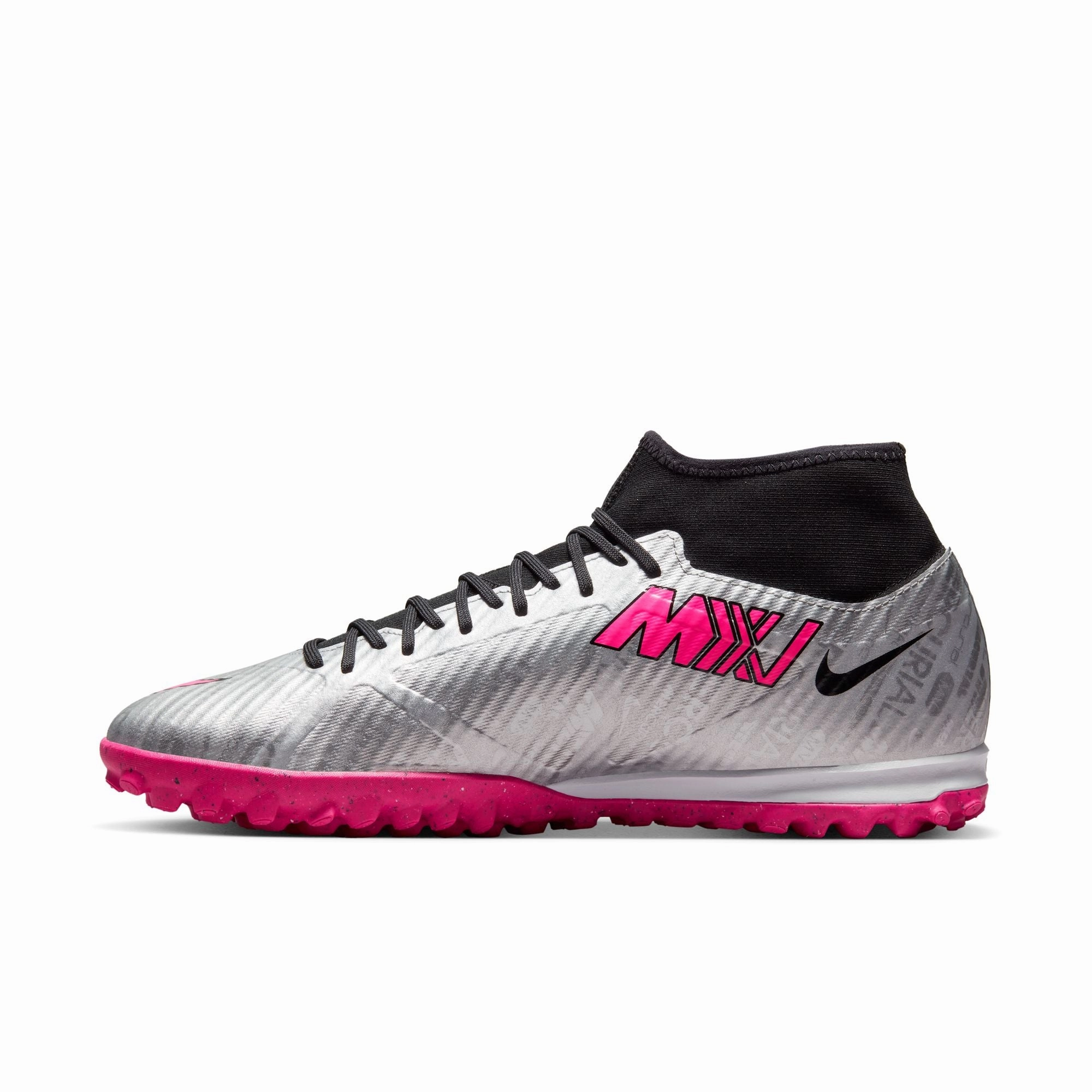 Nike Zoom Mercurial Superfly 9 Academy XXV TF Turf Soccer Shoes - Metallic Silve/ Hyper Pink Field Match Ankle padding
