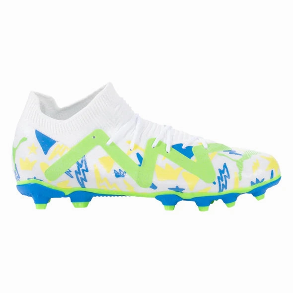 Puma Future Match NJR FG/AG Junior Soccer Cleat - White/Racing Blue/Lemon Meringue/Parakeet Green Power Motion