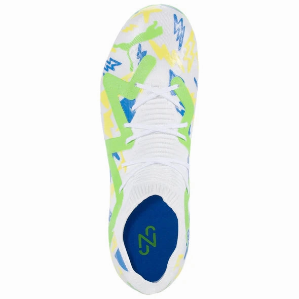 Soft Padding Field Routine Puma Future Match NJR FG/AG Junior Soccer Cleat - White/Racing Blue/Lemon Meringue/Parakeet Green
