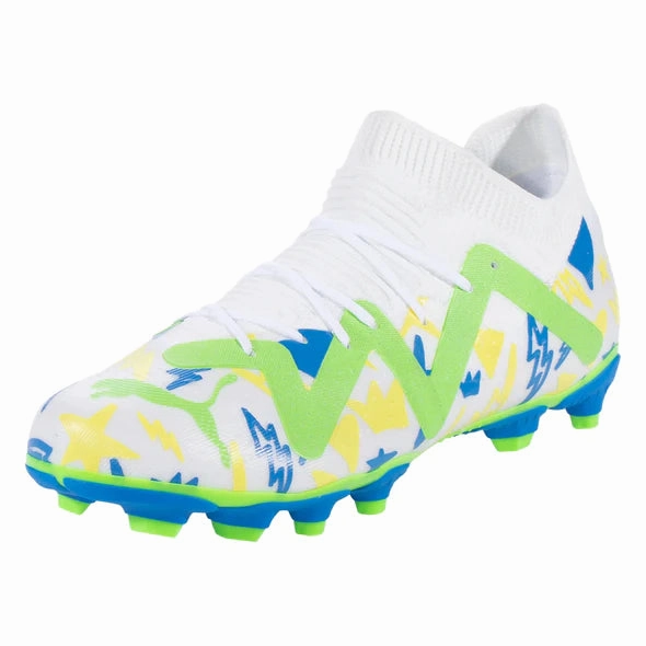 Quick Reaction Indoor Game Puma Future Match NJR FG/AG Junior Soccer Cleat - White/Racing Blue/Lemon Meringue/Parakeet Green