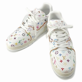 LOUIS VUITTON LV ?? TM LV Trainer Sneakers Blanc1AHEKF Grained Calf Leather Size 7 1/2 Retro Style Cushioned Frame