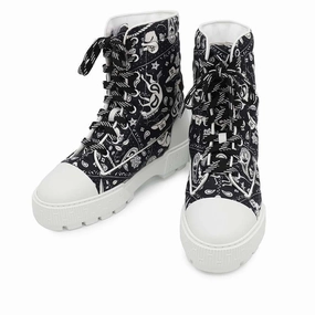 Modern Edge HERMES Short Boots Fresh BandanaPattern White/BlackH241173Z Calf Leather Quilted Parachute Fabric Rubber Size 37