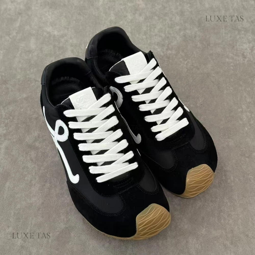 Black Ballet Runner 2.0 In Nylon And Calfskin Designer Sneakers for Men and Women Torque Control Shank Foot Arch