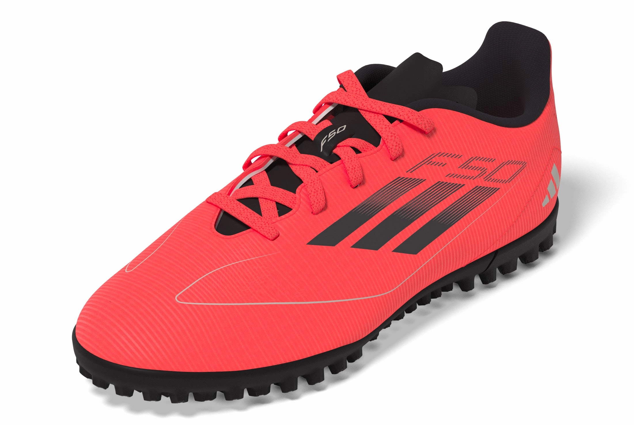 Enhanced Control adidas F50 League Junior TF Turf Soccer Shoes - Turbo/ Aurbla/ Platinum