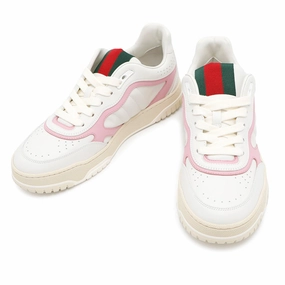 Low Impact Sole Comfortable Lace GUCCI Reweb Sneakers White/Pink785728 Leather Size 39.5