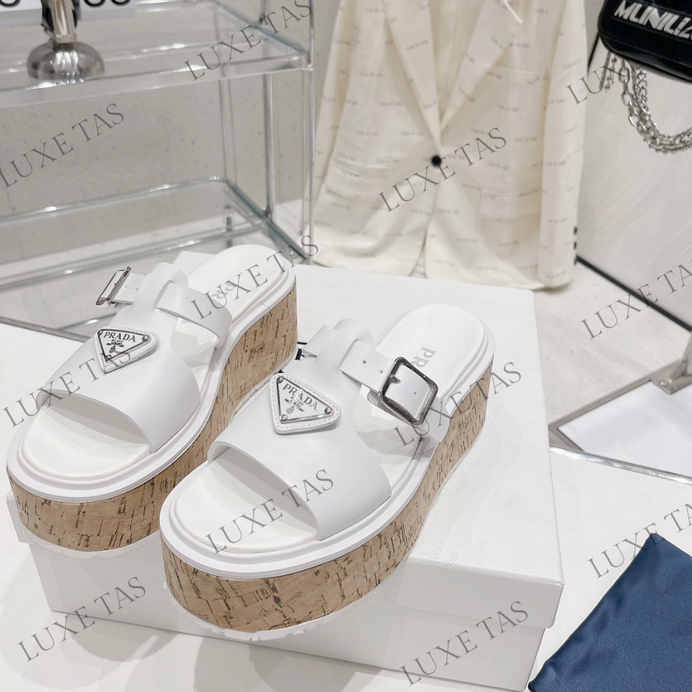 Shell Trim White Rubber Wedge Platform Sandals Designer Slides & Sandals for Women