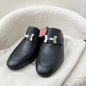 Hermes Women??s Paradis Mule in Black Calfskin and SHW Size 36 Universal Fit Soft Touch Comfort