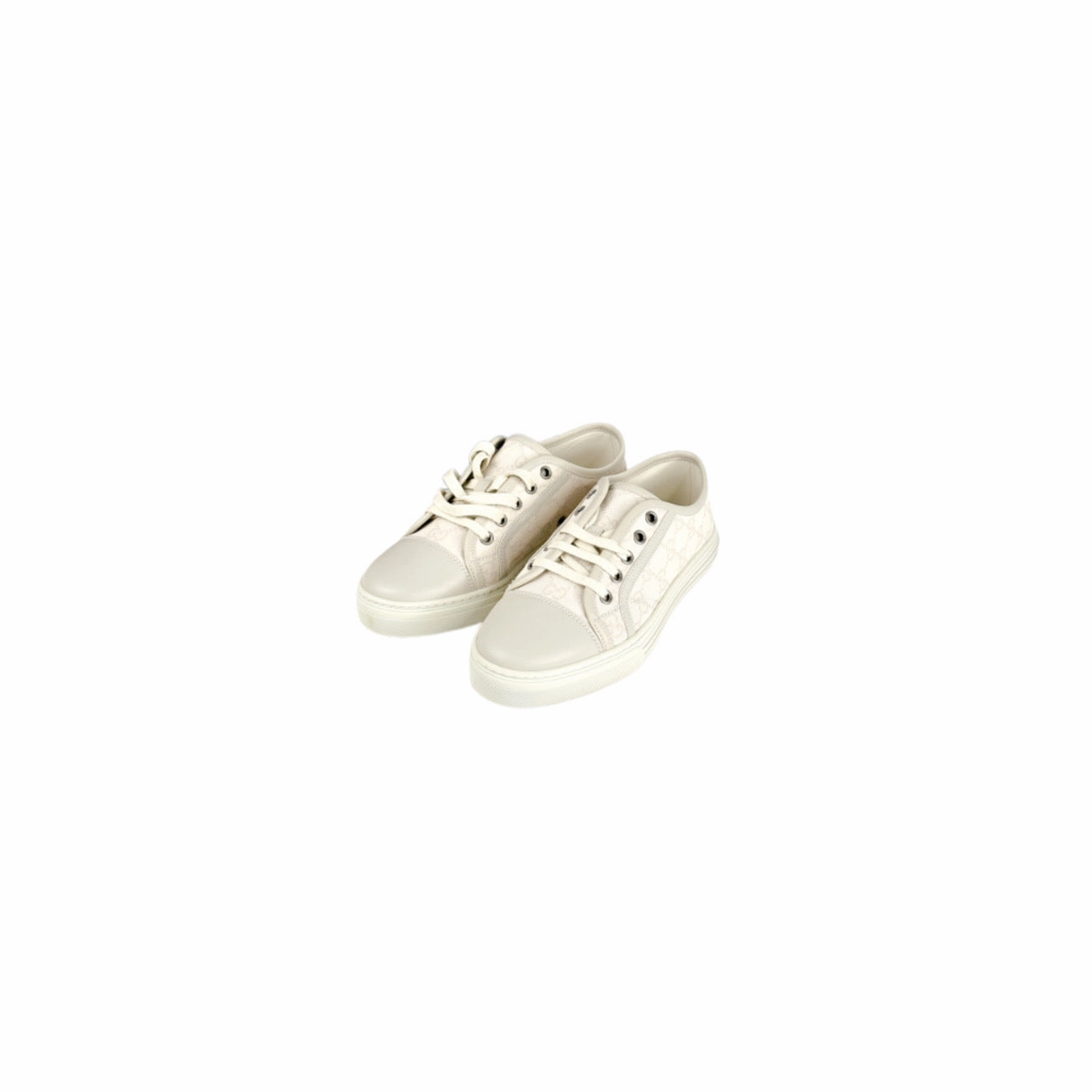 Gucci White/Grey GG Canvas and Leather Low Top Sneakers Size 36 Foam Support Walk Friendly