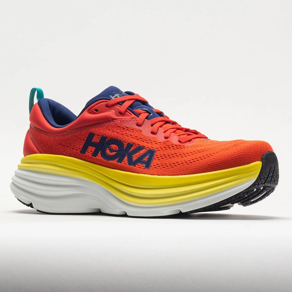 HOKA Bondi 8 Men's  Red Alert/Flame running in hot tracks shoes