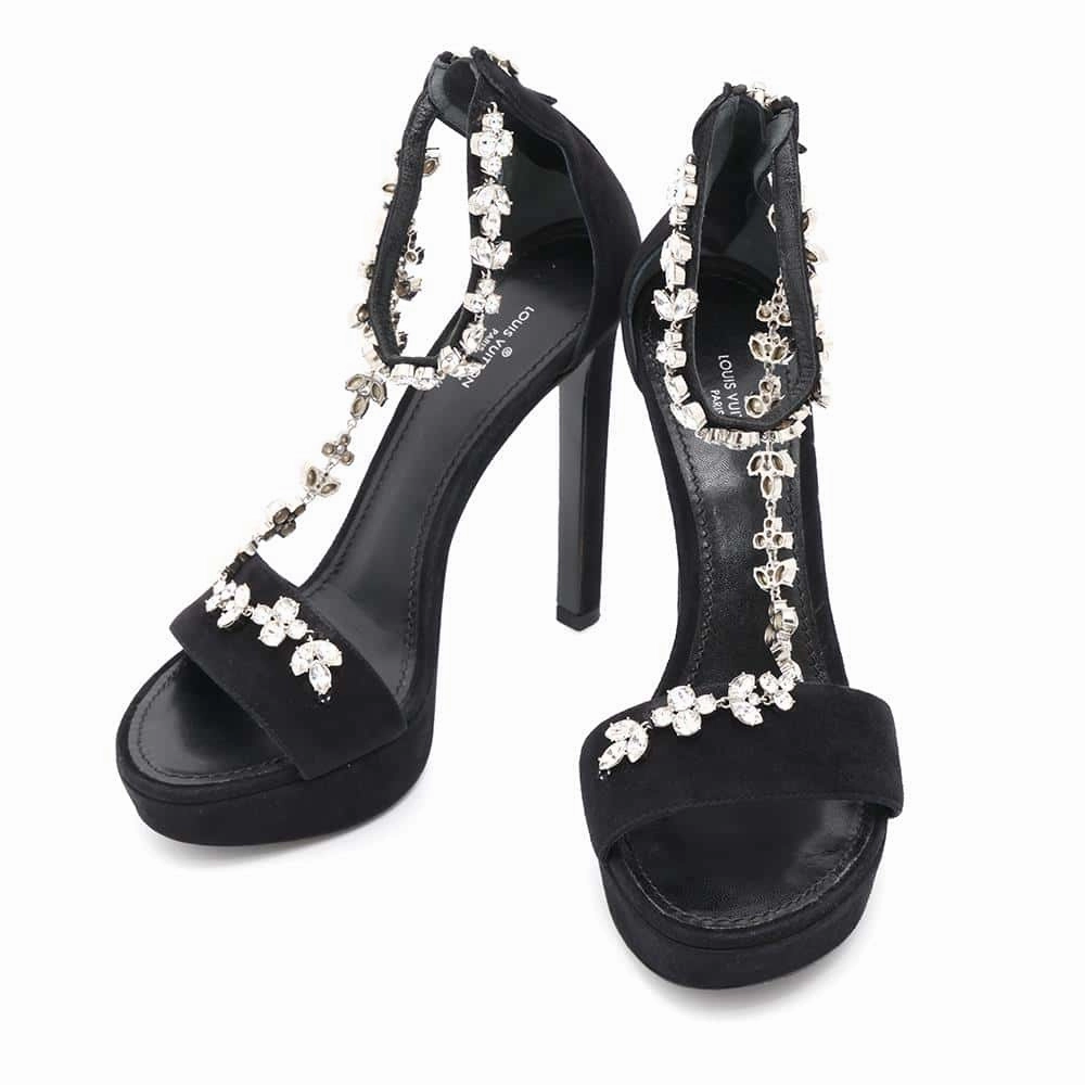 LOUIS VUITTON LV Circle Flower Bijoux Sandals Black suede Size 38 Smart Design