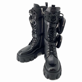 Quick Access PRADA Long Boots Monolith Combat Boots with Pouch Black Leather Nylon Size 37 2/1