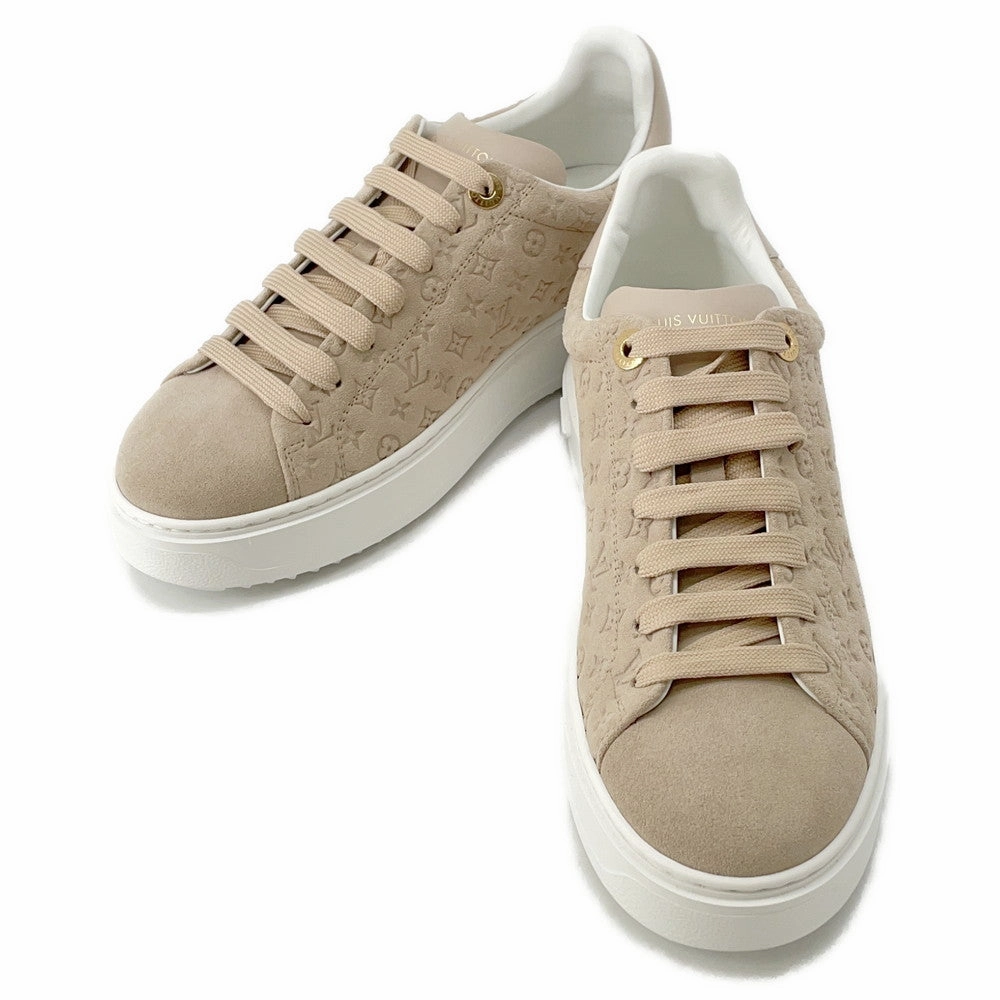 Compression Molded Soles LOUIS VUITTON Time Out Line Monogram Sneakers Nude1ABR2K Suede leather Size 37H
