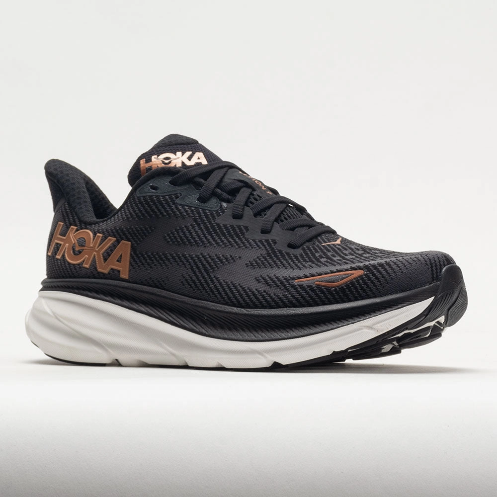 HOKA Clifton 9 Women's  Black/Copper running with compression socks