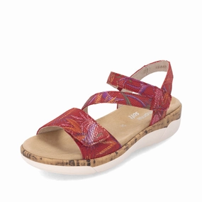 R6860-90 Velcro Z-Strap Red Multi Casual Walk Relaxing Flats