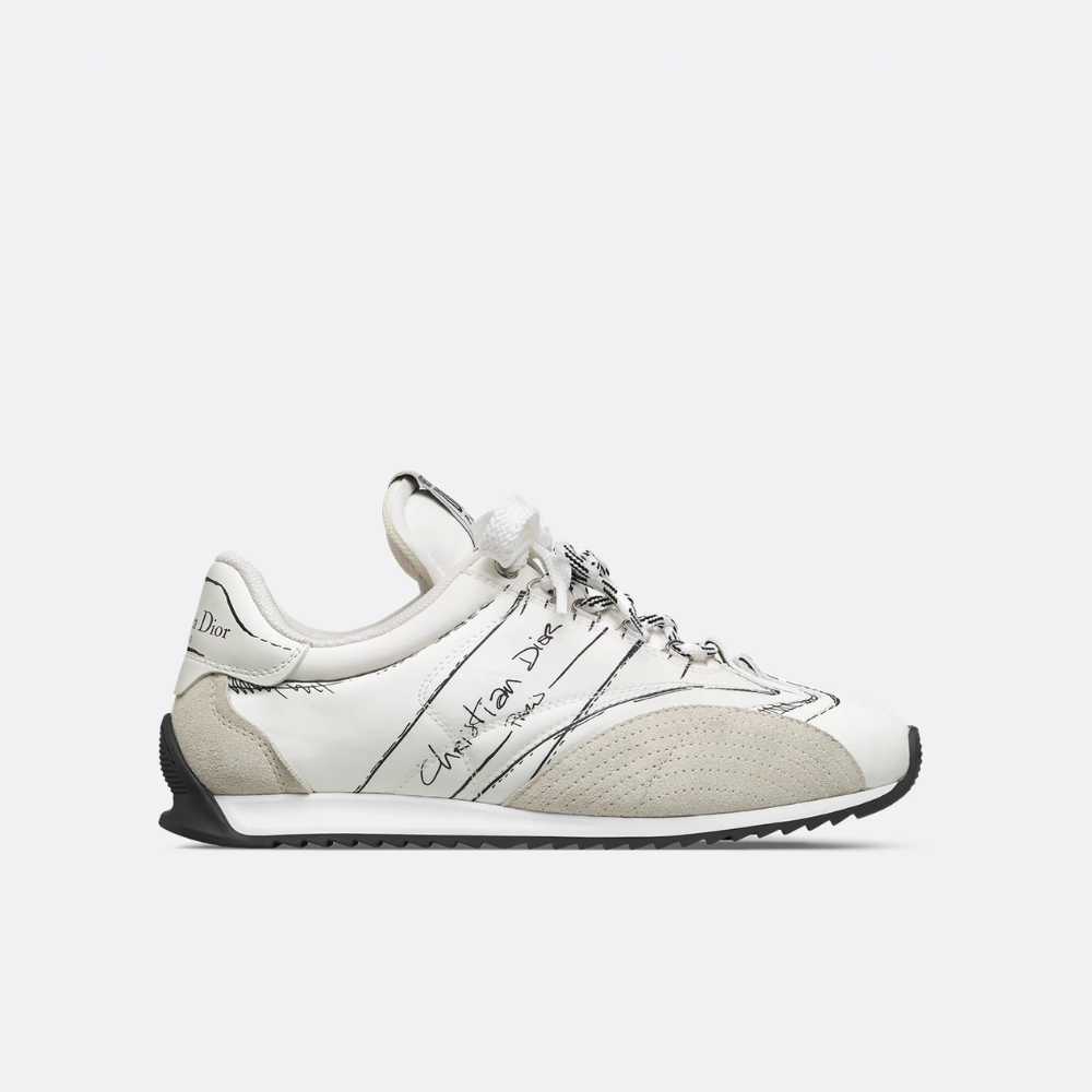 Foot Contouring Compression Molded White Nylon and Calfskin D-Sketch Sneaker Designer Sneakers for Men and Women