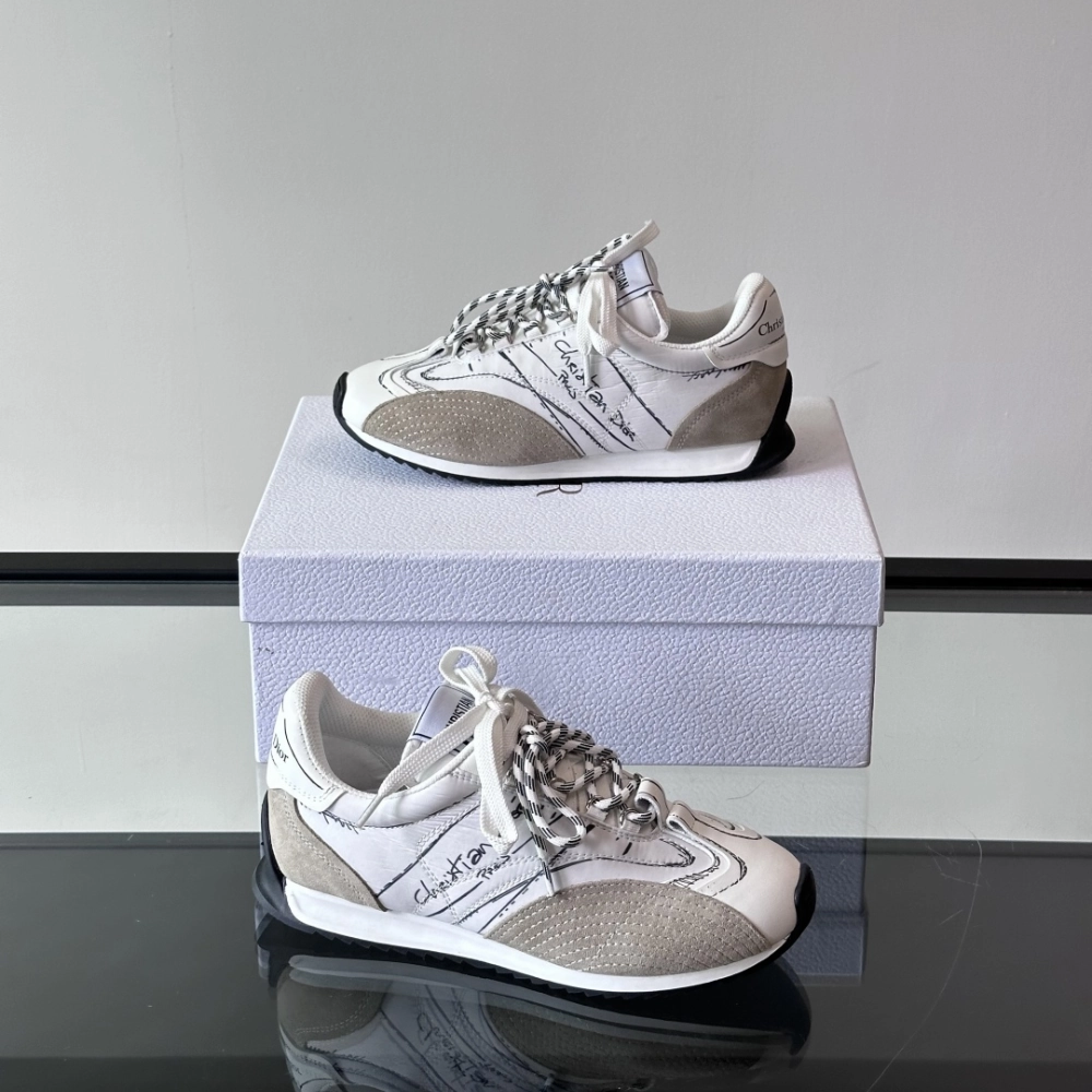 Dual Zone Traction White Nylon and Calfskin D-Sketch Sneaker Designer Sneakers for Men and Women