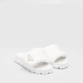 White Soft Padded Nappa Leather Slides Designer Slides & Sandals for Women Beach Mode