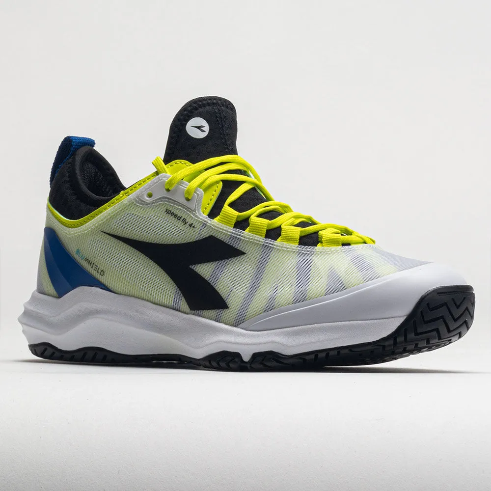 running in a frozen river area shoes sunny day running Diadora Speed Blushield Fly 4  AG Men's  White/Black/Deja Vu Blue