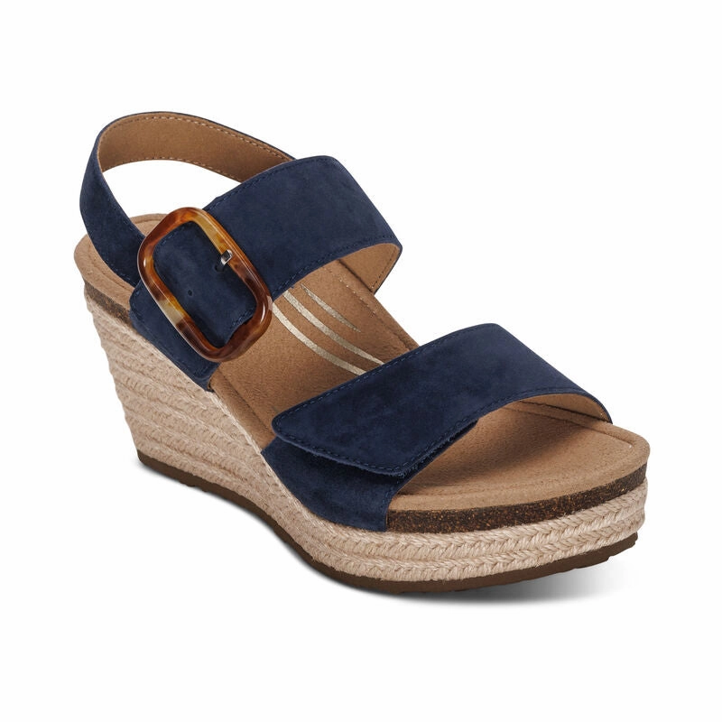 Women's Ashley Arch Support Wedge Navy Canvas Material