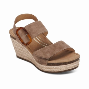 Women's Ashley Arch Support Wedge Taupe Elastic Straps