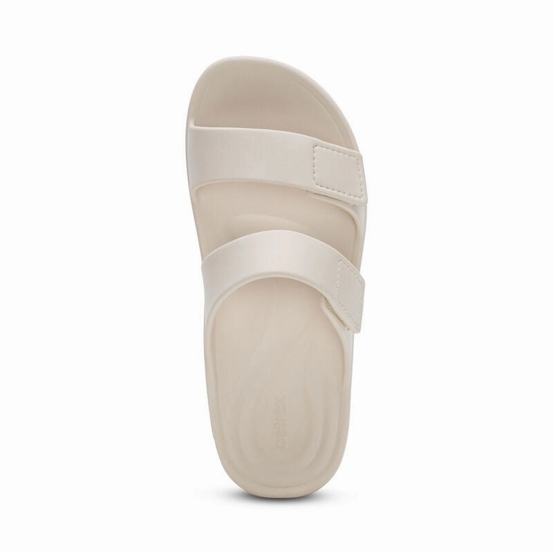 Women's Kaia Two Band Slide Ivory Supportive Fit Yellow Warm