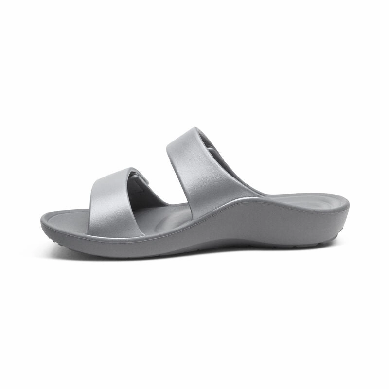 Perfect Fit Sporty Casual Footwear Women's Kaia Two Band Slide Pewter